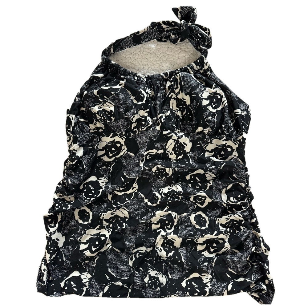 Plus Size Tankini Tunic Swim Suit Top Black White Floral Neck Straps Ties